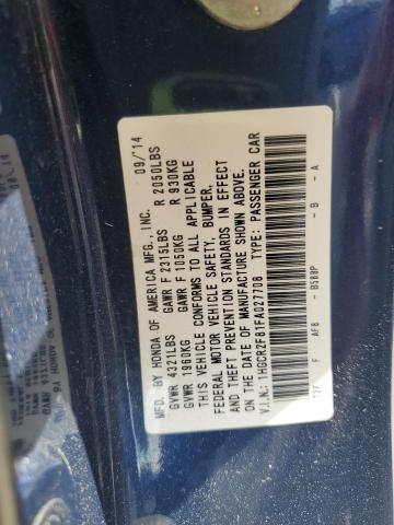 1HGCR2F81FA027708 - 2015 HONDA ACCORD EXL BLUE photo 12