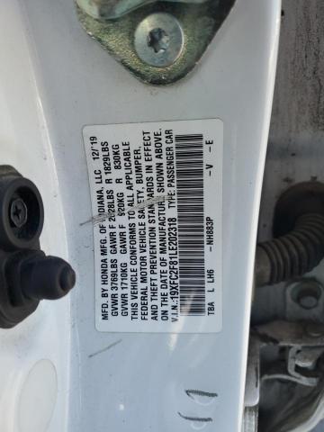 19XFC2F81LE202318 - 2020 HONDA CIVIC SPORT Blanc photo 12