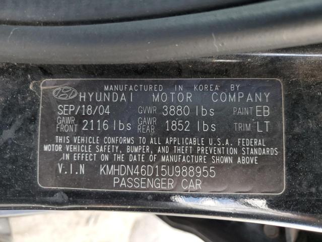 KMHDN46D15U988955 - 2005 HYUNDAI ELANTRA GT GLS BLACK photo 12