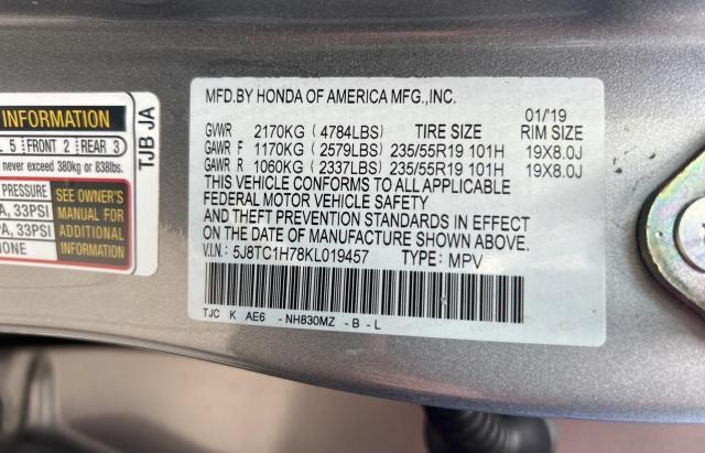 5J8TC1H78KL019457 - 2019 ACURA RDX ADVANCE SILVER photo 10