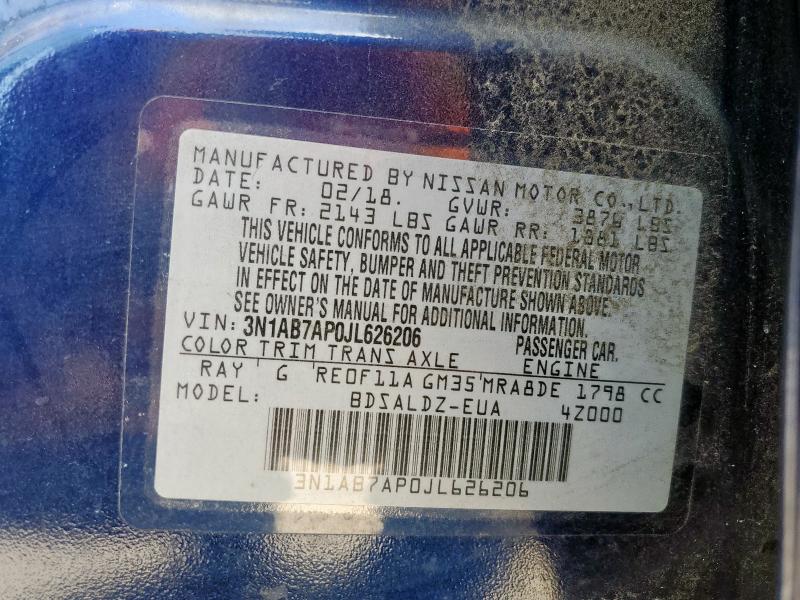 3N1AB7AP0JL626206 - 2018 NISSAN SENTRA S BLUE photo 13