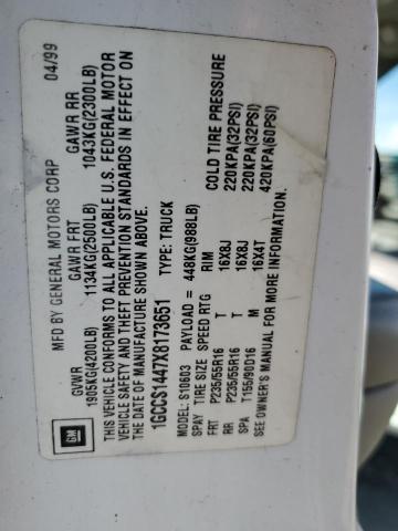 1GCCS1447X8173651 - 1999 CHEVROLET S TRUCK S10 WHITE photo 12