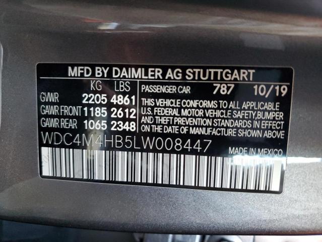 WDC4M4HB5LW008447 - 2020 MERCEDES-BENZ GLB 250 4MATIC GRAY photo 10