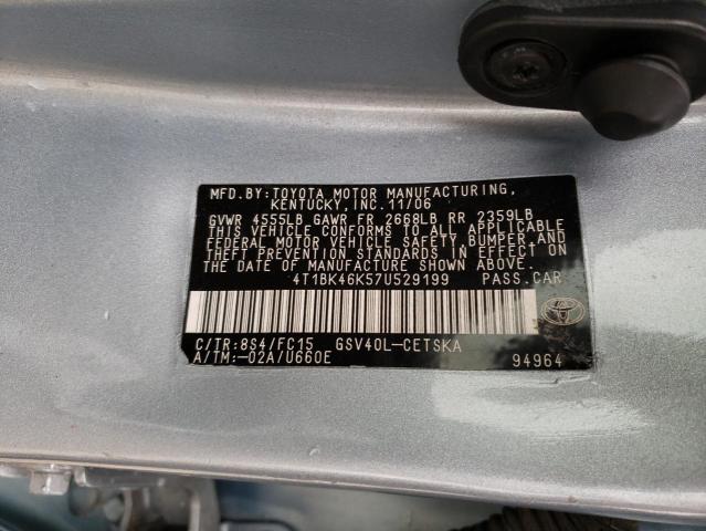 4T1BK46K57U529199 - 2007 TOYOTA CAMRY LE BLUE photo 12