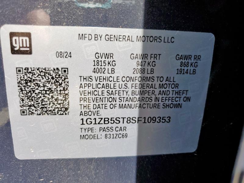 1G1ZB5ST8SF109353 - 2025 CHEVROLET MALIBU LS CHARCOAL photo 12