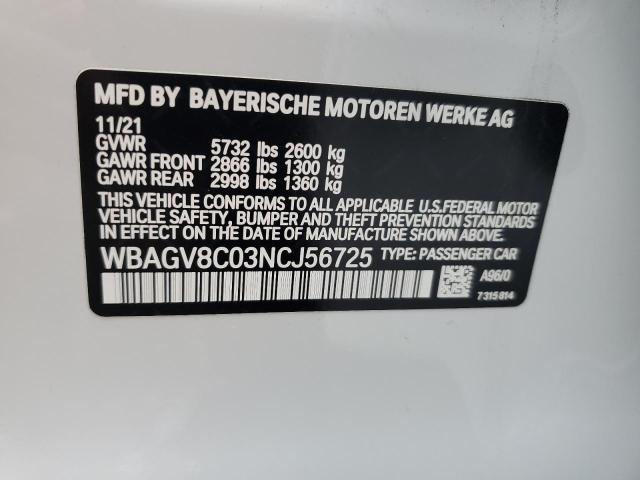 WBAGV8C03NCJ56725 - 2022 BMW M850XI WHITE photo 12