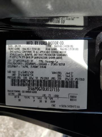 3FA6P0G70LR127155 - 2020 FORD FUSION S BLACK photo 12