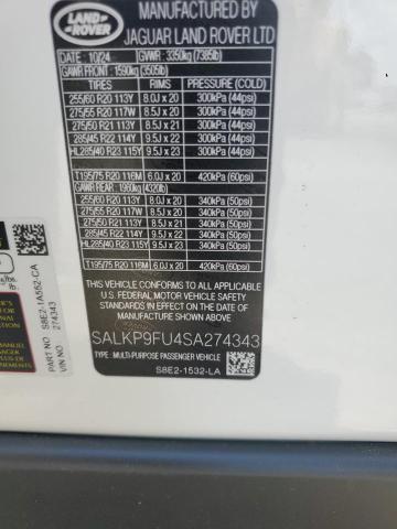 SALKP9FU4SA274343 - 2025 LAND ROVER RANGE ROVE SE WHITE photo 13