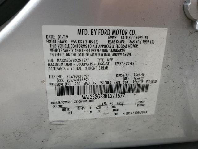 MAJ3S2GE3KC271677 - 2019 FORD ECOSPORT SE 银色 照片 12