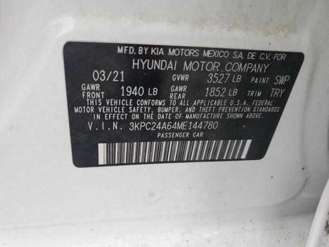 3KPC24A64ME144780 - 2021 HYUNDAI ACCENT SE WHITE photo 12