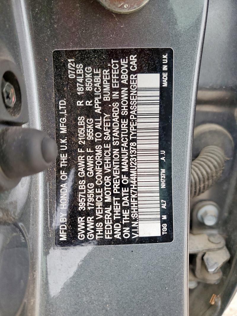 SHHFK7H44MU231378 - 2021 HONDA CIVIC SPORT GRAY photo 13