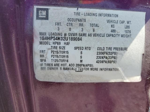 1G4HP54K02U189084 - 2002 BUICK LESABRE CUSTOM PURPLE photo 12