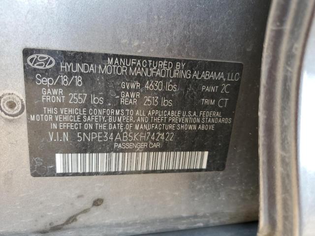 5NPE34AB5KH742422 - 2019 HYUNDAI SONATA LIMITED TURBO GRAY photo 12