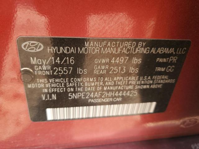 5NPE24AF2HH444425 - 2017 HYUNDAI SONATA SE RED photo 12