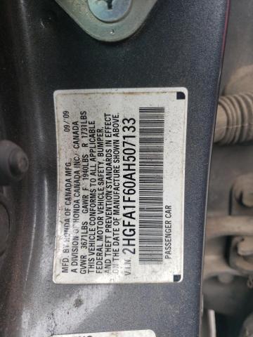 2HGFA1F60AH507133 - 2010 HONDA CIVIC LX-S 灰色 照片 12