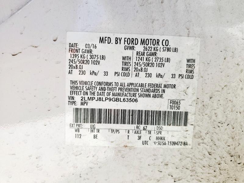 2LMPJ8LP9GBL63506 - 2016 LINCOLN MKX RESERVE Ağ foto 13