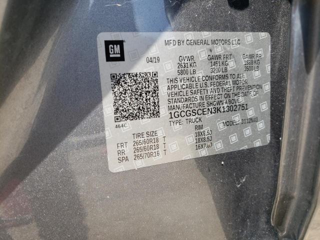 1GCGSCEN3K1302751 - 2019 CHEVROLET COLORADO LT GRAY photo 12