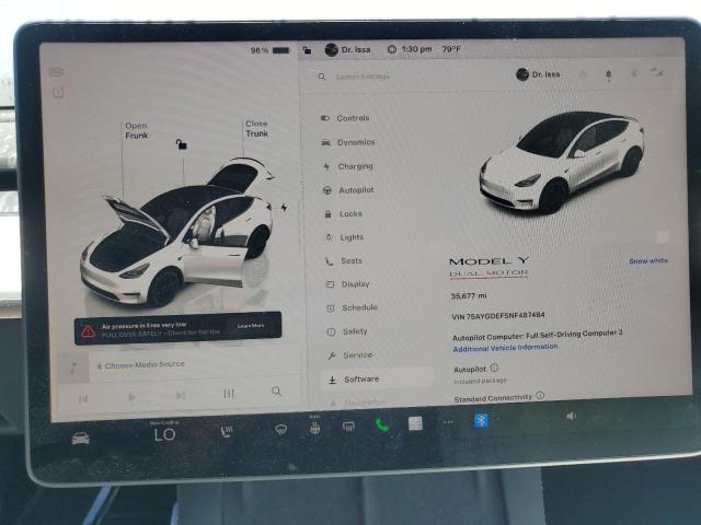 7SAYGDEF5NF487484 - 2022 TESLA MODEL Y WHITE photo 9