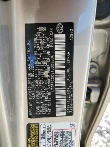 4T1BE32K54U323836 - 2004 TOYOTA CAMRY LE BEIGE photo 12
