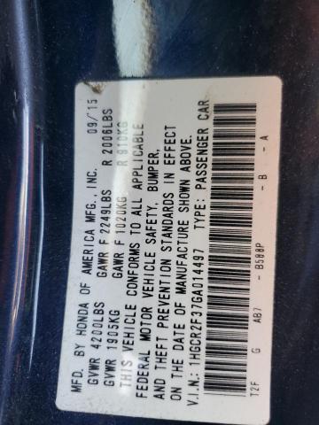 1HGCR2F37GA014497 - 2016 HONDA ACCORD LX BLUE photo 13