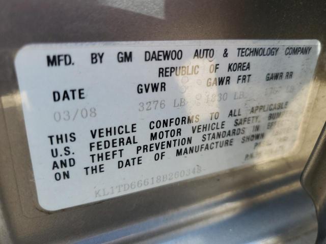 KL1TD66618B260348 - 2008 CHEVROLET AVEO BASE Boz foto 12