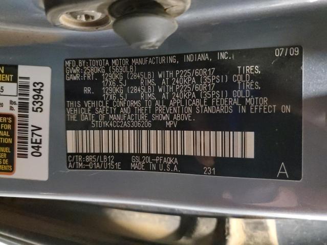 5TDYK4CC2AS306206 - 2010 TOYOTA SIENNA XLE 灰色 照片 14