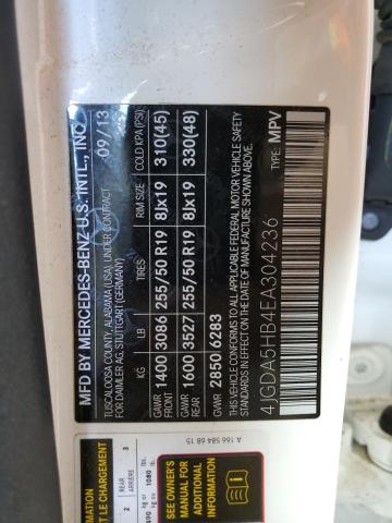 4JGDA5HB4EA304236 - 2014 MERCEDES-BENZ ML 350 4MATIC WHITE photo 14