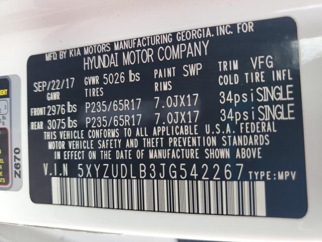 5XYZUDLB3JG542267 - 2018 HYUNDAI SANTA FE S 白色 照片 13