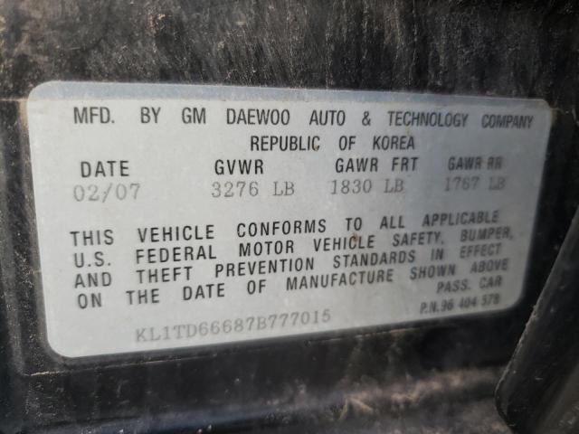 KL1TD66687B777015 - 2007 CHEVROLET AVEO BASE Qara foto 12