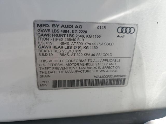 WA1JCCFS2JR024605 - 2018 AUDI Q3 PREMIUM PLUS WHITE photo 12