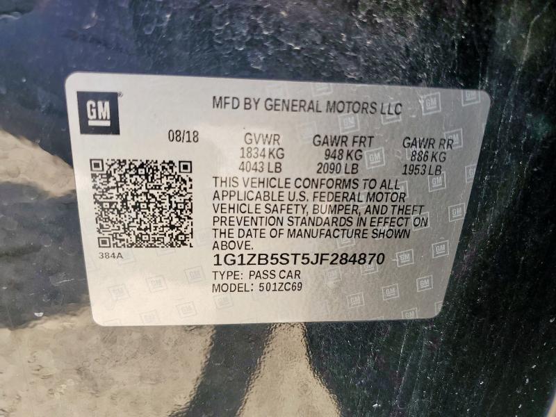 1G1ZB5ST5JF284870 - 2018 CHEVROLET MALIBU LS Чорний фото 12