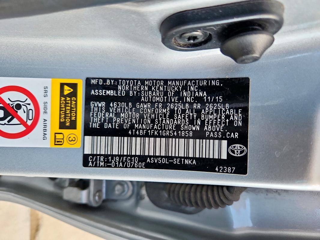 4T4BF1FK1GR541858 - 2016 TOYOTA CAMRY LE SILVER photo 12