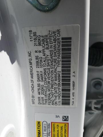 1HGCV1F35KA009412 - 2019 HONDA ACCORD SPORT Weiß Foto 12