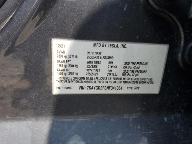 7SAYGDEF0NF341364 - 2022 TESLA MODEL Y 灰色 照片 12
