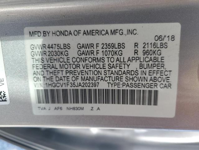 1HGCV1F35JA202397 - 2018 HONDA ACCORD SPORT Gümüş foto 12