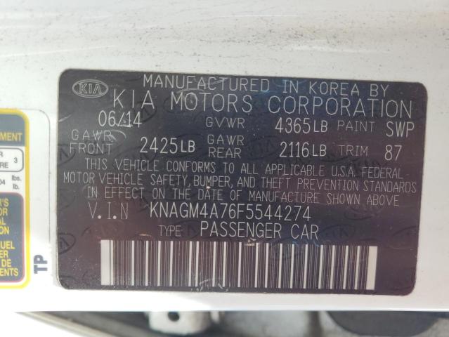 KNAGM4A76F5544274 - 2015 KIA OPTIMA LX WHITE photo 12