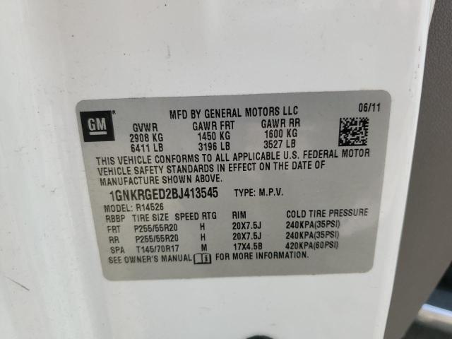 1GNKRGED2BJ413545 - 2011 CHEVROLET TRAVERSE LT 白色 照片 13