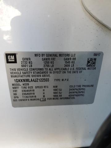 1GKKNMLA4JZ122593 - 2018 GMC ACADIA SLT-1 WHITE photo 13