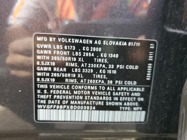 WVGFF9BPXBD003924 - 2011 VOLKSWAGEN TOUAREG V6 CHARCOAL photo 13