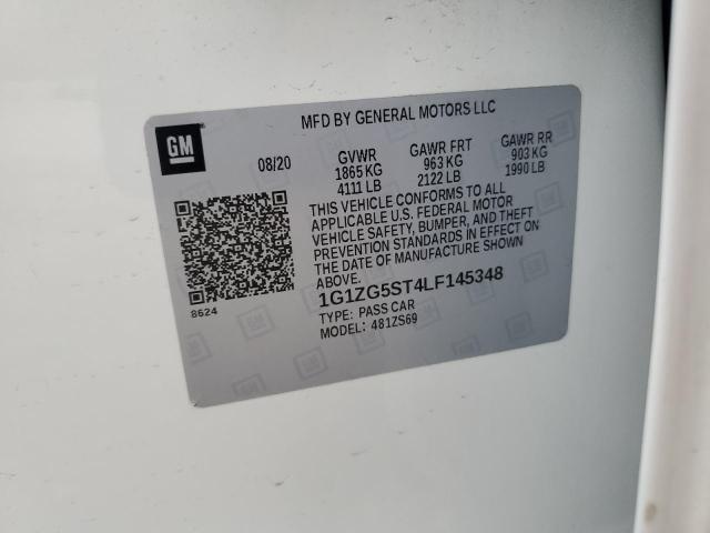 1G1ZG5ST4LF145348 - 2020 CHEVROLET MALIBU RS WHITE photo 12