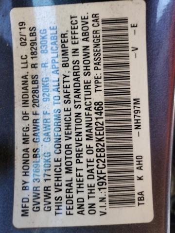 19XFC2E82KE021468 - 2019 HONDA CIVIC SPORT Gris photo 13