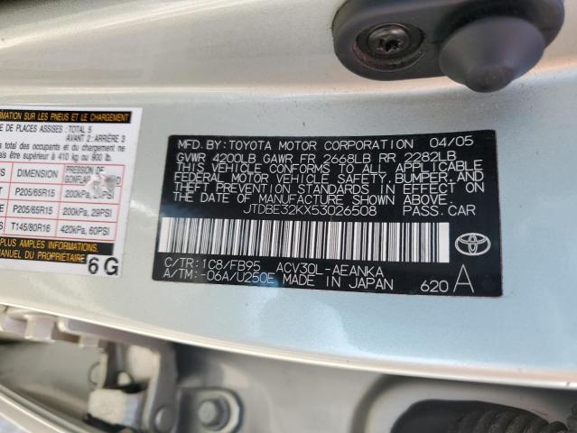 JTDBE32KX53026508 - 2005 TOYOTA CAMRY LE SILVER photo 12