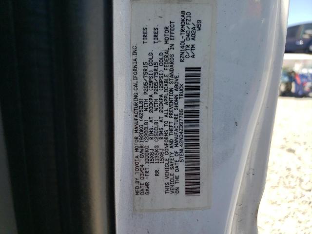 5TENL42N34Z397786 - 2004 TOYOTA TACOMA WHITE photo 12