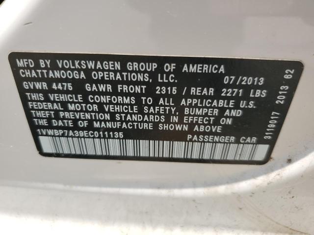 1VWBP7A39EC011135 - 2014 VOLKSWAGEN PASSAT SE WHITE photo 12