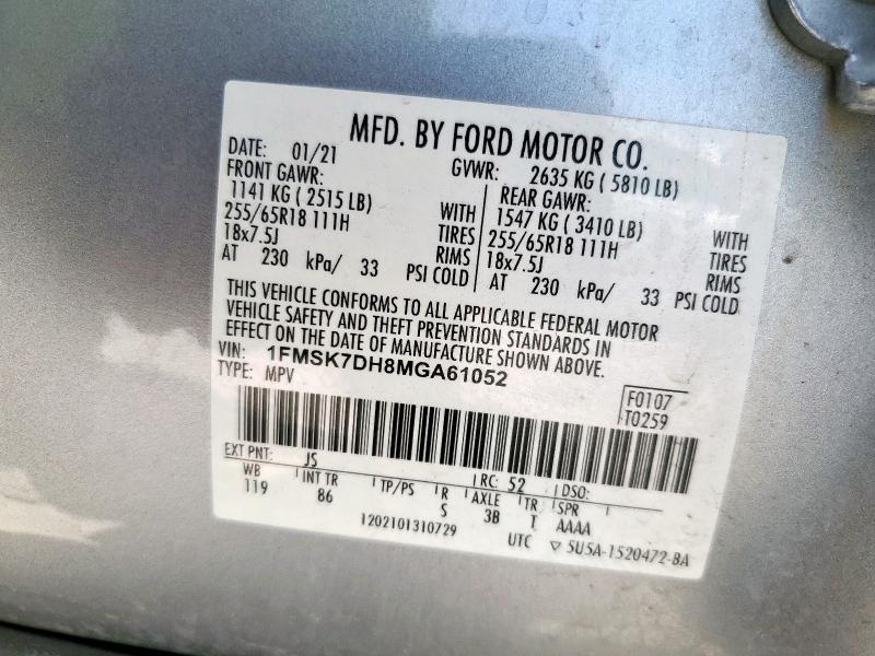 1FMSK7DH8MGA61052 - 2021 FORD EXPLORER XLT SILVER photo 14