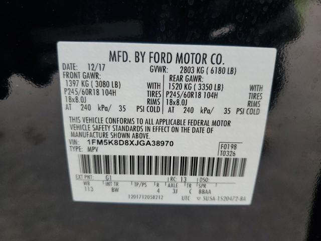 1FM5K8D8XJGA38970 - 2018 FORD EXPLORER XLT შავი ფოტო 13