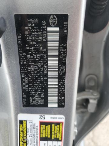 4T1B11HK5KU786600 - 2019 TOYOTA CAMRY L SILVER photo 12