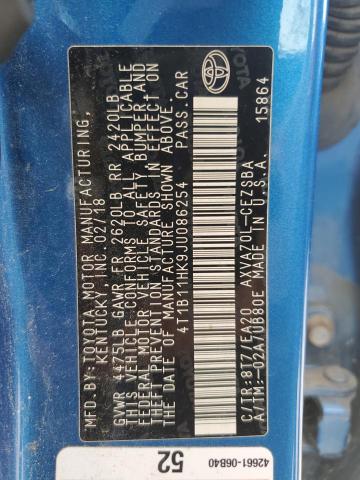 4T1B11HK9JU086254 - 2018 TOYOTA CAMRY L BLUE photo 12
