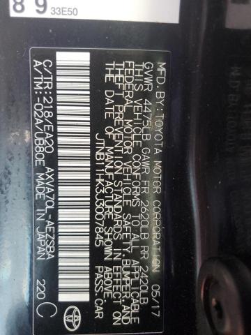 JTNB11HK3J3007845 - 2018 TOYOTA CAMRY L BLACK photo 12