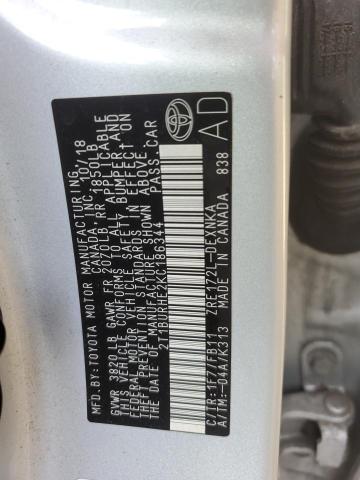 2T1BURHE2KC186344 - 2019 TOYOTA COROLLA L ვერცხლისფერი ფოტო 12